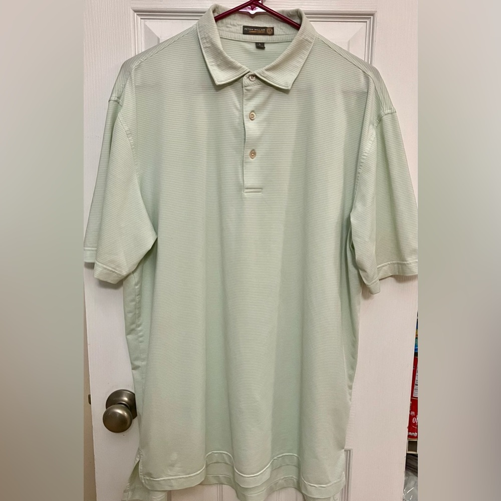 Peter Millar Summer Comfort L Green Striped Short Sleeve Golf Polo Shirt Large